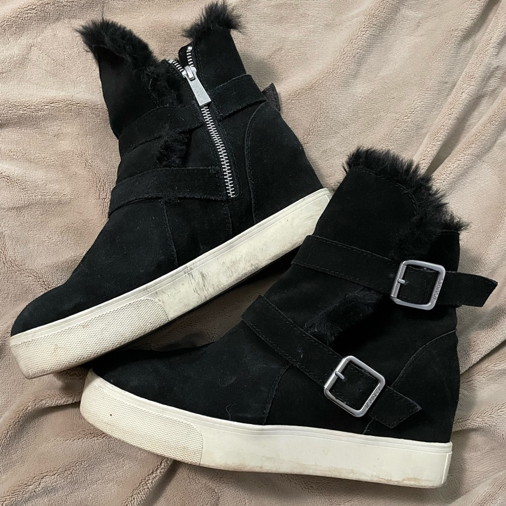 JSlides fur lined platform bootie